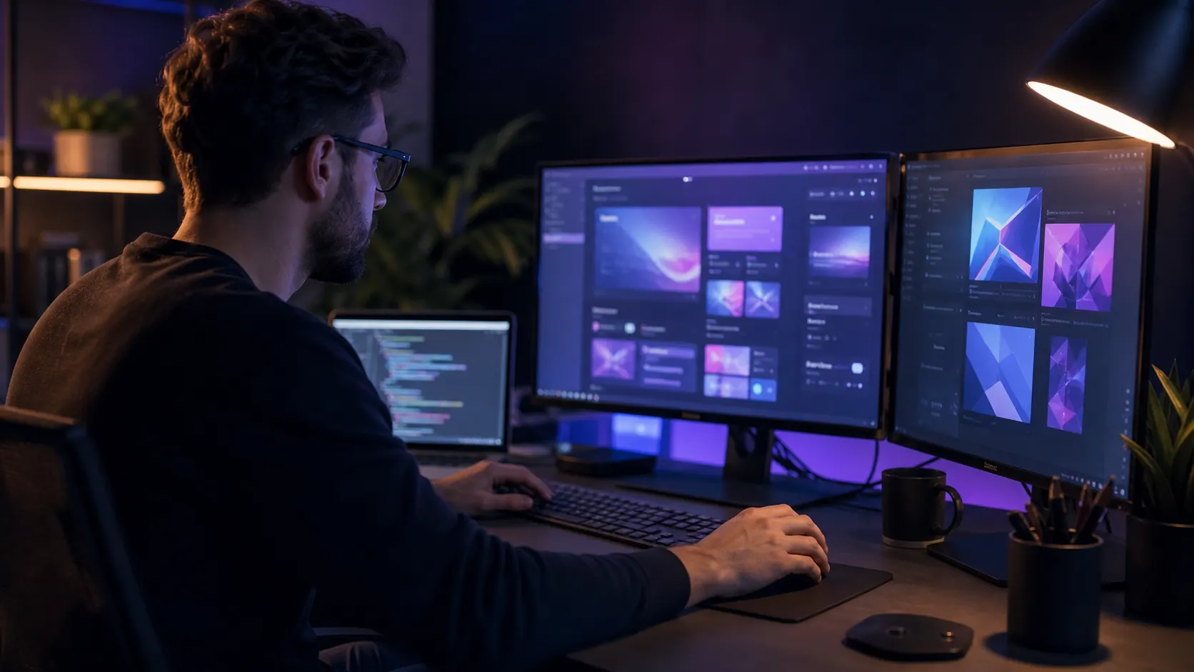 Workspace de desenvolvimento com telas e código